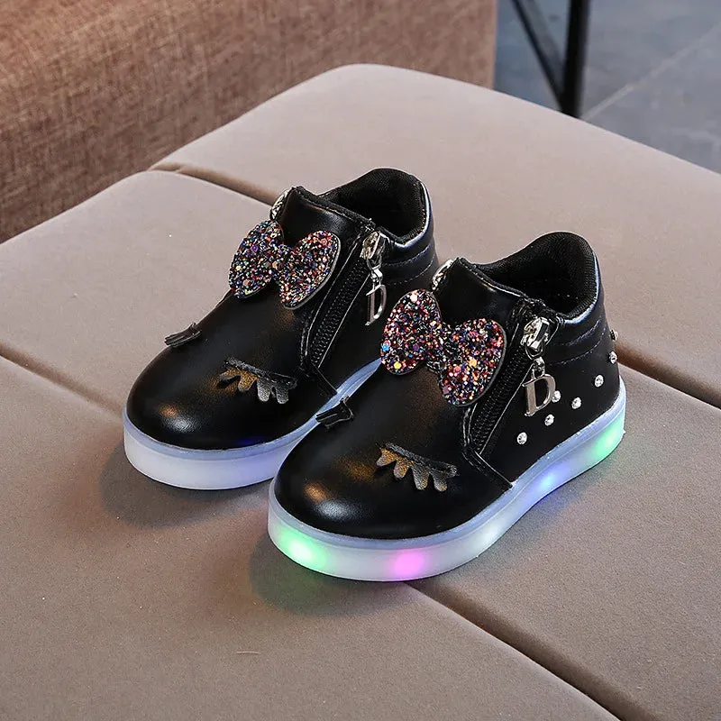 Glowing Princess Bow Sneakers for Kids Girls