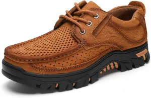 GOSPT Men's Hiking Shoes Leather Sneakers for Outdoor Camping Backpacking