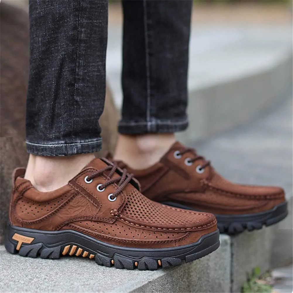GOSPT Men's Hiking Shoes Leather Sneakers for Outdoor Camping Backpacking