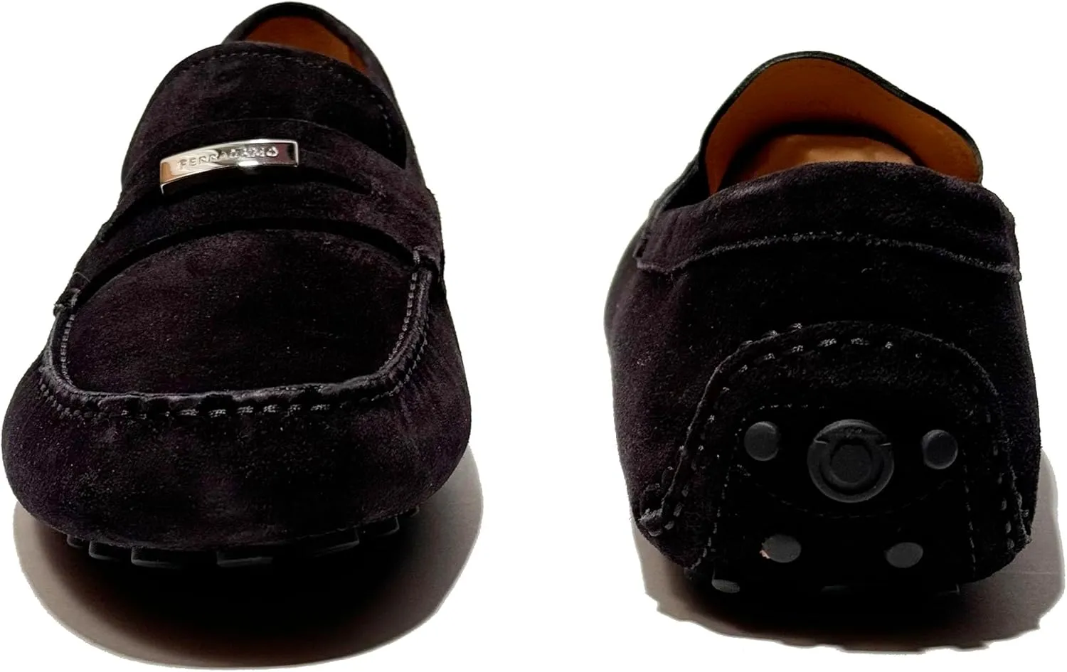 Grenoble Gancini Black Suede Leather Dress Loafers Buckle Mens Drivers Shoes, Nero