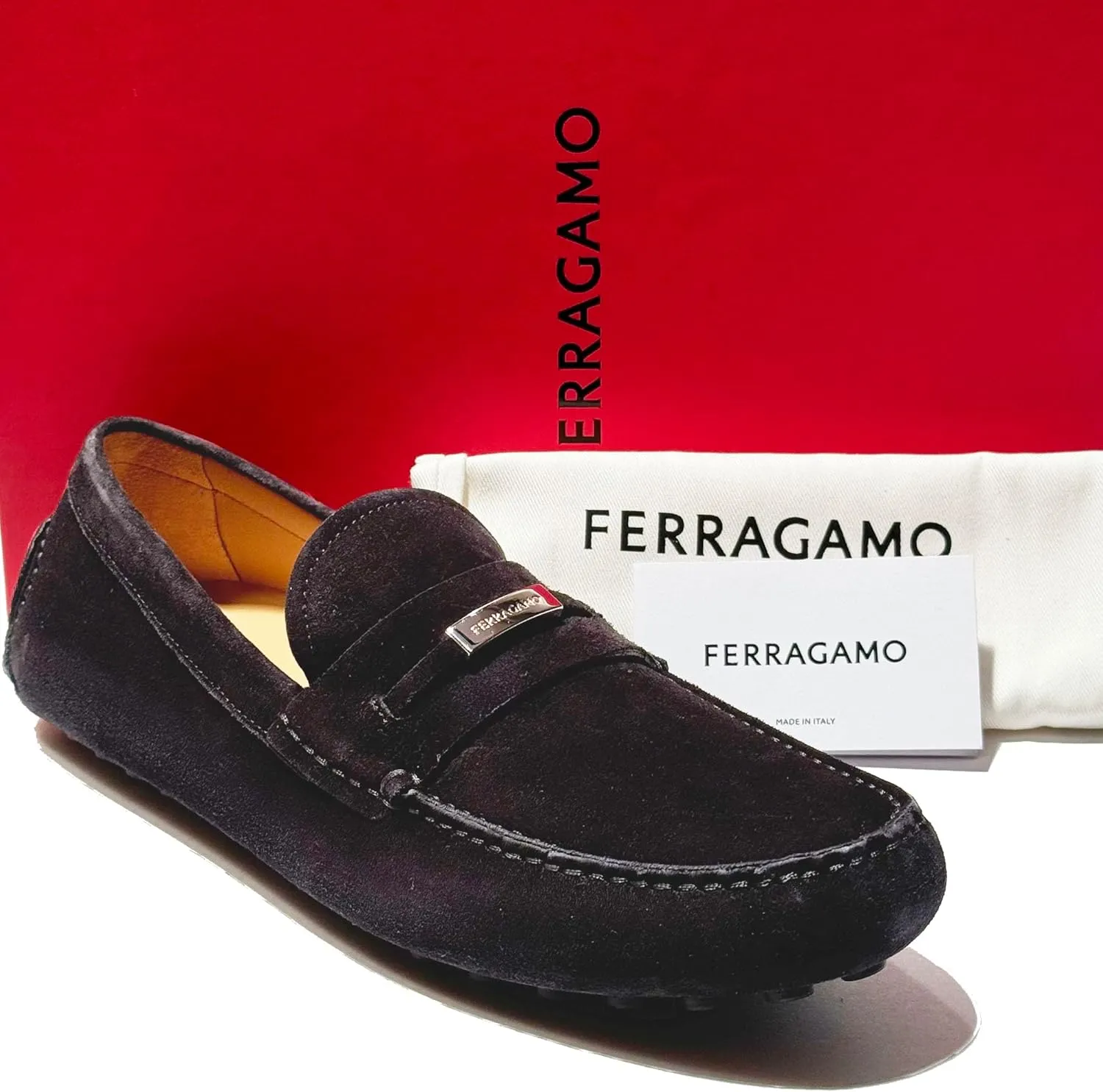 Grenoble Gancini Black Suede Leather Dress Loafers Buckle Mens Drivers Shoes, Nero