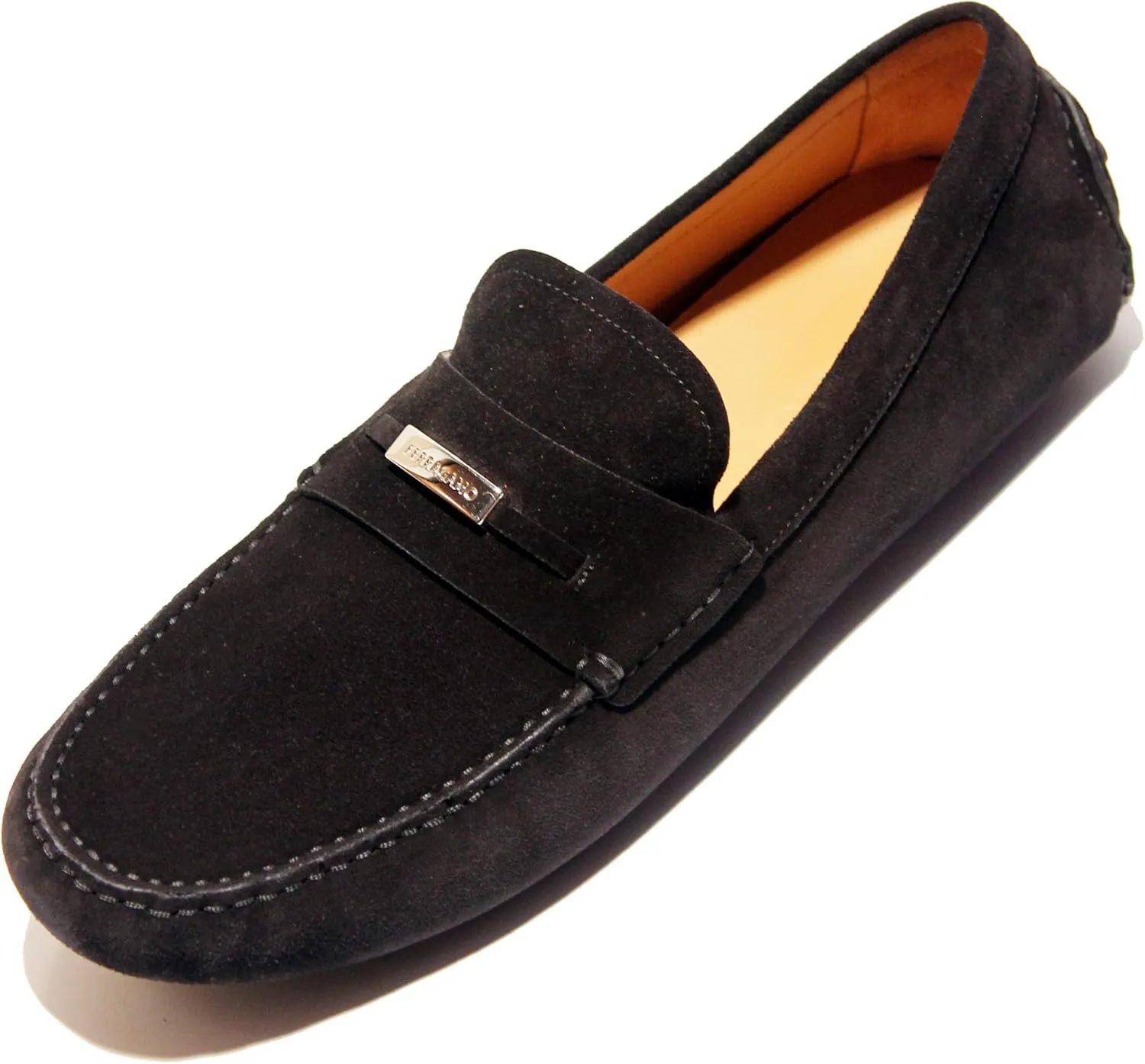 Grenoble Gancini Black Suede Leather Dress Loafers Buckle Mens Drivers Shoes, Nero
