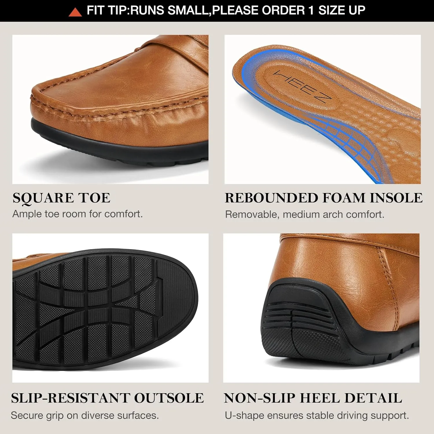 HEEZ Men's Loafers Slip On Dress Shoes Penny Loafers Leather Casual Driving Boat Shoes for Men