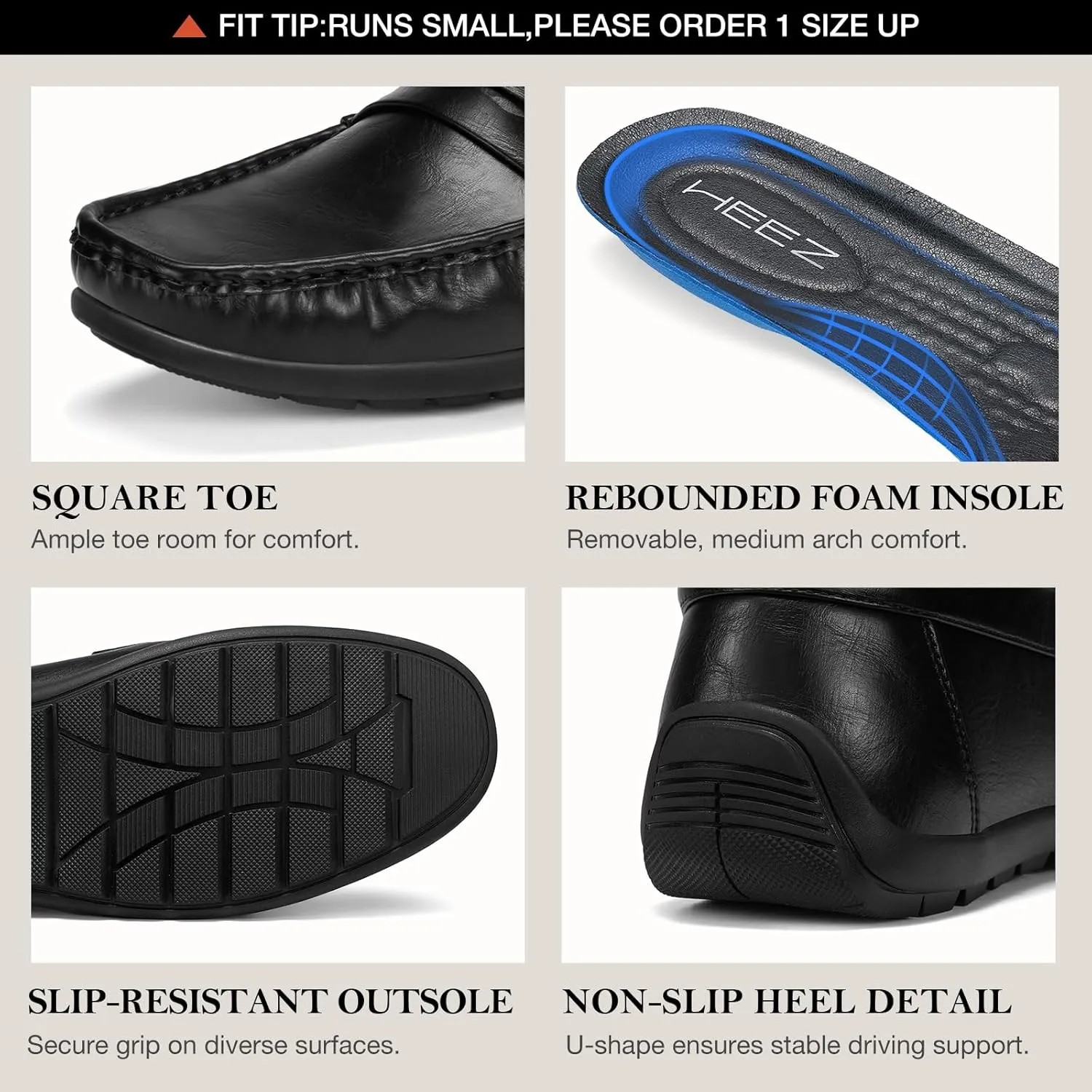 HEEZ Men's Loafers Slip On Dress Shoes Penny Loafers Leather Casual Driving Boat Shoes for Men