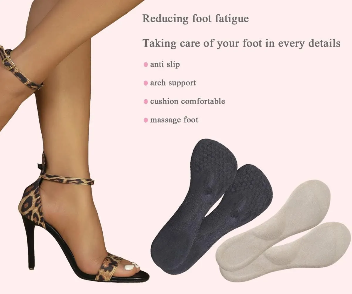 High Heel Inserts Women, Adhesive Velvety Cushioning Insoles for High Heels Anti-Slip,  Gel Cushion Shoe Insoles Pain Relief, Arch Support Shoe Inserts High Arch Flat Feet, 2 Pairs, Beige Black