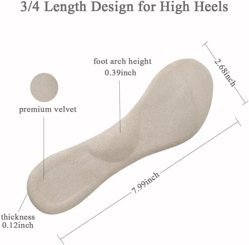High Heel Inserts Women, Adhesive Velvety Cushioning Insoles for High Heels Anti-Slip,  Gel Cushion Shoe Insoles Pain Relief, Arch Support Shoe Inserts High Arch Flat Feet, 2 Pairs, Beige Black