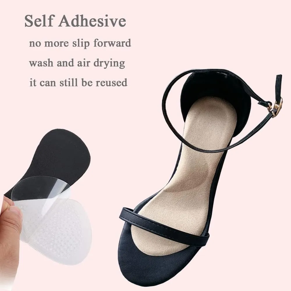 High Heel Inserts Women, Adhesive Velvety Cushioning Insoles for High Heels Anti-Slip,  Gel Cushion Shoe Insoles Pain Relief, Arch Support Shoe Inserts High Arch Flat Feet, 2 Pairs, Beige Black