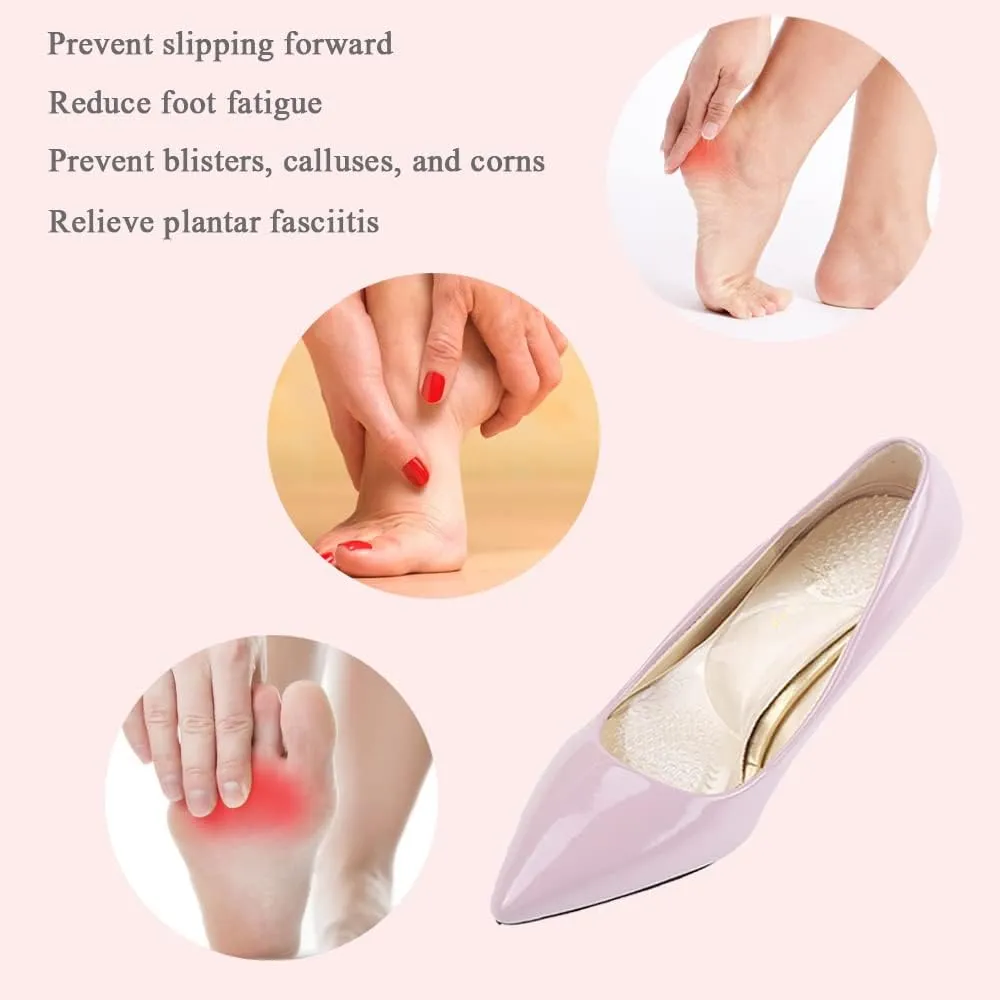 High Heel Inserts Women, Adhesive Velvety Cushioning Insoles for High Heels Anti-Slip,  Gel Cushion Shoe Insoles Pain Relief, Arch Support Shoe Inserts High Arch Flat Feet, 2 Pairs, Beige Black