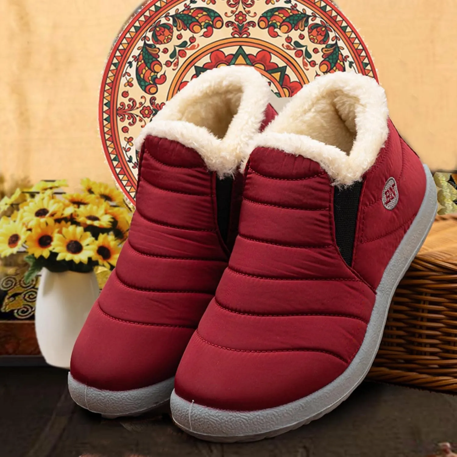 hlysgo Mens Womens Winter Comfortable Warm Ankle Boots Waterproof Outdoor Hiking Casual Flat Snow Booties