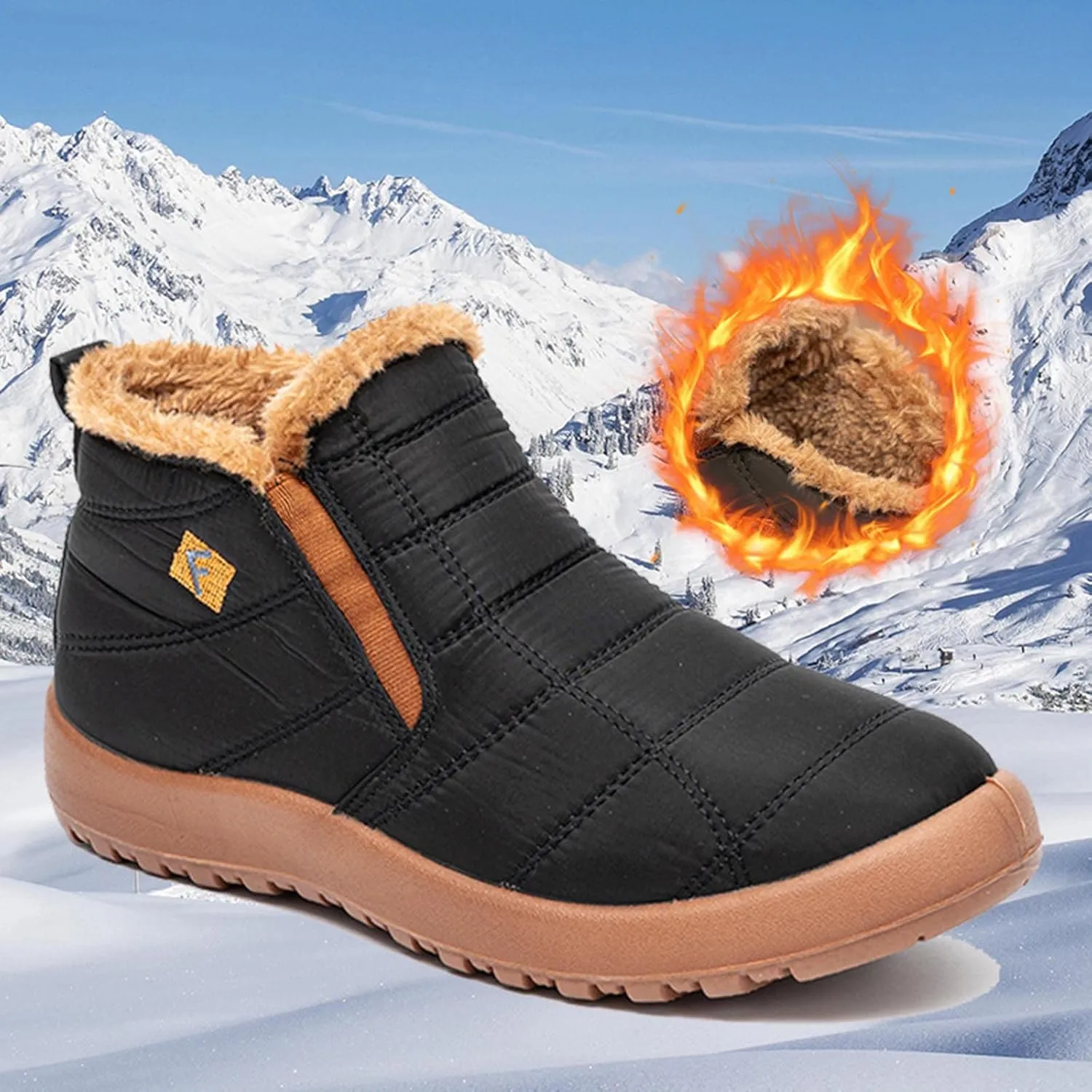 hlysgo Mens Womens Winter Comfortable Warm Ankle Boots Waterproof Outdoor Hiking Casual Flat Snow Booties