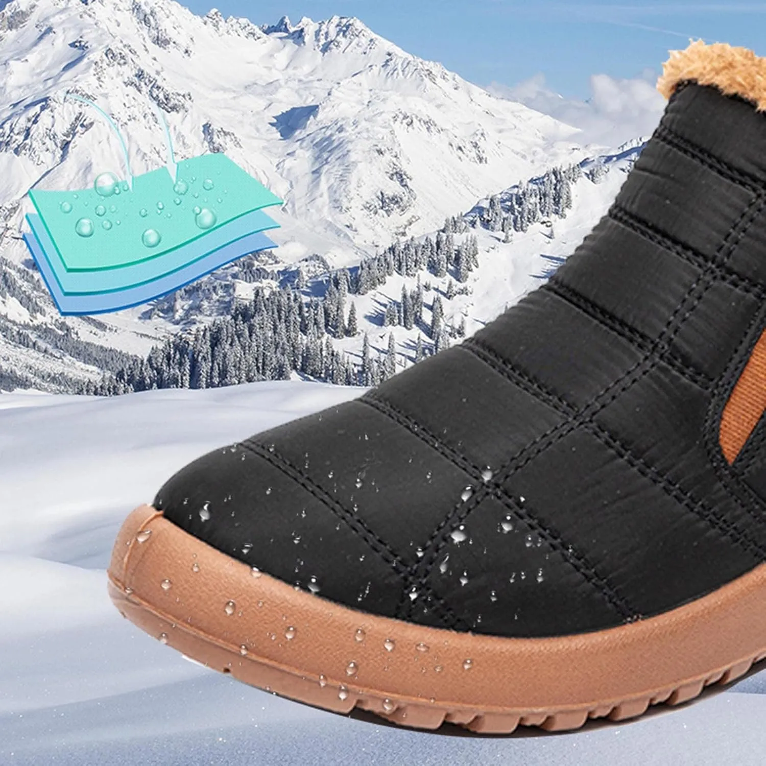 hlysgo Mens Womens Winter Comfortable Warm Ankle Boots Waterproof Outdoor Hiking Casual Flat Snow Booties