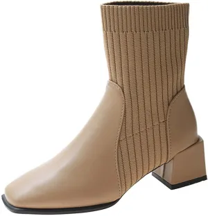 hlysgo Womens Comfortable Stretch Socks Boots Block High Heel Fall Fashion 2025 Pull On Square Toe Casual Booties