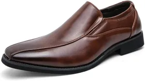 HOOENG Dress Oxford for Men Slip On Square Toe Bike Toe Vegan Leather Slip Resistant Rubber Sole Low Top Working (Color : Brown, Size : 11)