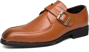 HOOENG Dress Oxford Formal Shoes for Men Slip on Bike Toe Monk Strap Vegan Leather Block Heel Slip Resistant Rubber Sole Anti-Slip Non Slip Walking (Color : Brown, Size : 11)