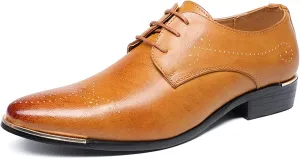 HOOENG Formal Shoes for Men Lace Up Derby Shoes Brogue Embossed Round Toe Vegan Leather Rubber Sole Resistant Non Slip Low Top Wedding