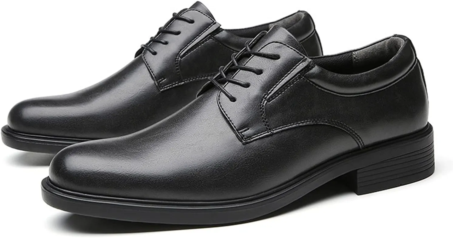 HOOENG Formal Shoes for Men Lace Up Derby Shoes Round Toe Vegan Leather Rubber Sole Low Top Resistant Non Slip Block Heel Wedding
