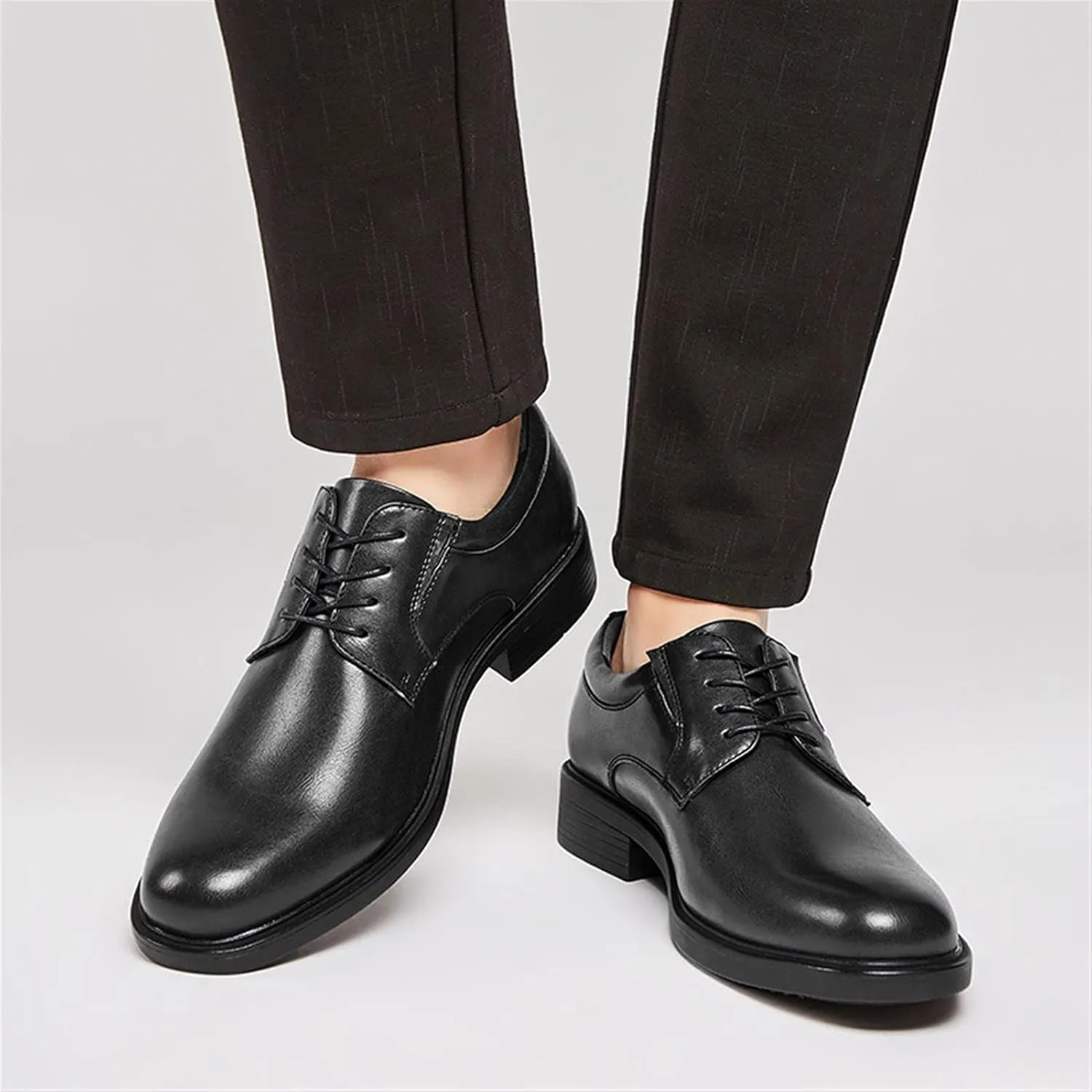 HOOENG Formal Shoes for Men Lace Up Derby Shoes Round Toe Vegan Leather Rubber Sole Low Top Resistant Non Slip Block Heel Wedding