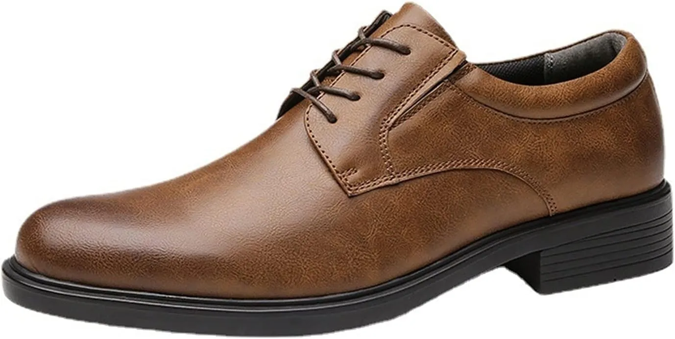 HOOENG Formal Shoes for Men Lace Up Derby Shoes Round Toe Vegan Leather Rubber Sole Low Top Resistant Non Slip Block Heel Wedding