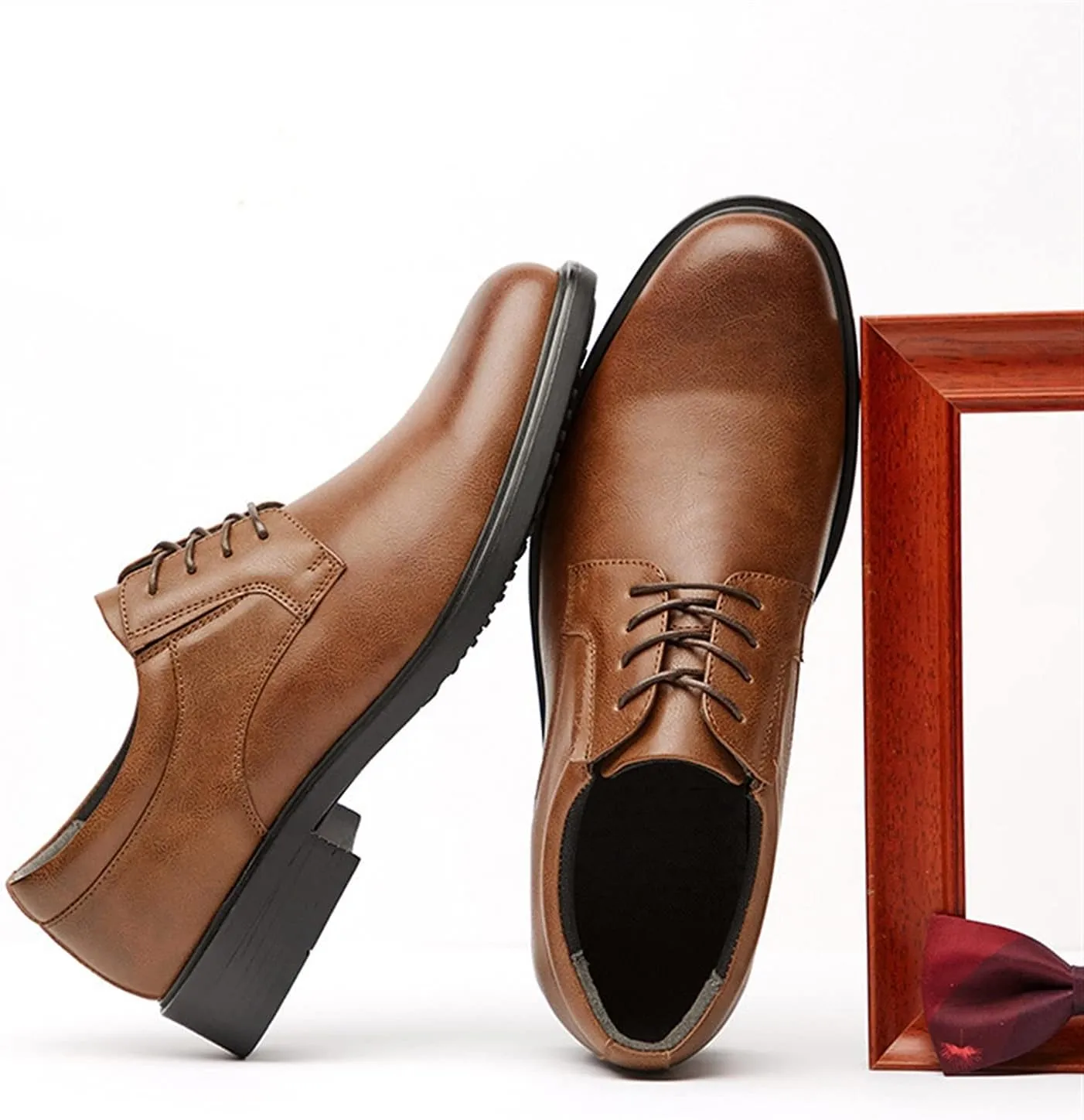 HOOENG Formal Shoes for Men Lace Up Derby Shoes Round Toe Vegan Leather Rubber Sole Low Top Resistant Non Slip Block Heel Wedding