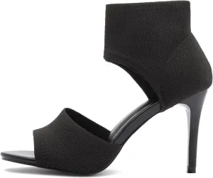 JishinGal High Heels for Women Peep Toe Heels Sandals Stretchy Knit Open Toe High Sexy 3 Inches Stiletto for Dressy and Everyday