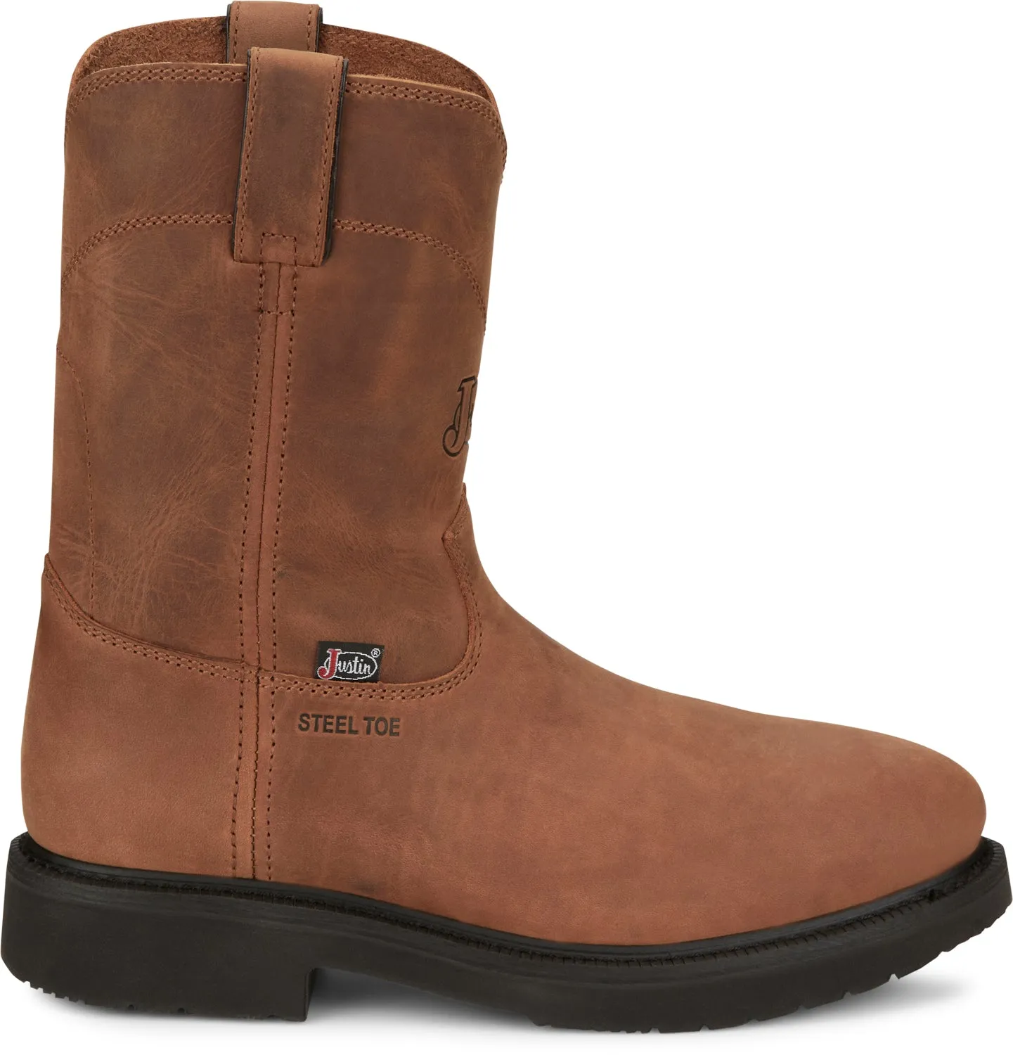 Justin Mens Round-Up Aged Bark Brown Leather Work Boots 8.5 EE