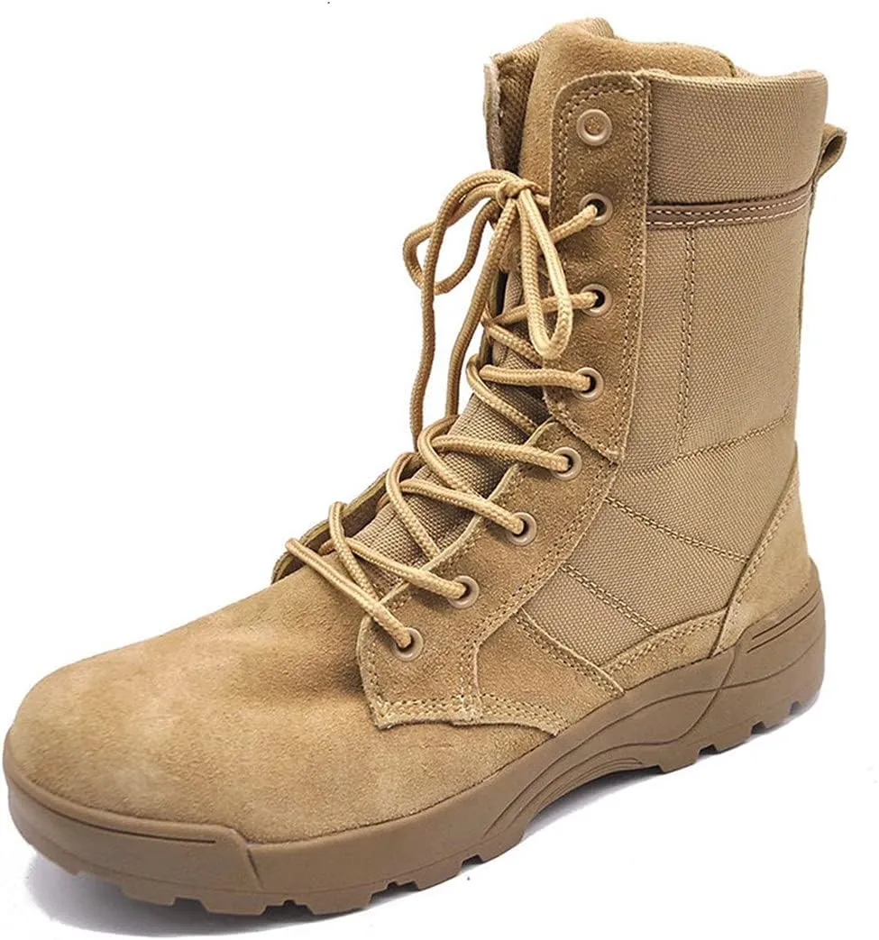 KEHAIOO Men Tactical Desert Boots, Outdoor Breathable Combat Shoes, Outdoor Hiking Climbing Sport Ankle Boots