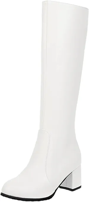 Knee High Boots Women Chunky Heel Boots Women's Autumn And Winter Thick Heel Side Zipper Middle Heel Boots 2024
