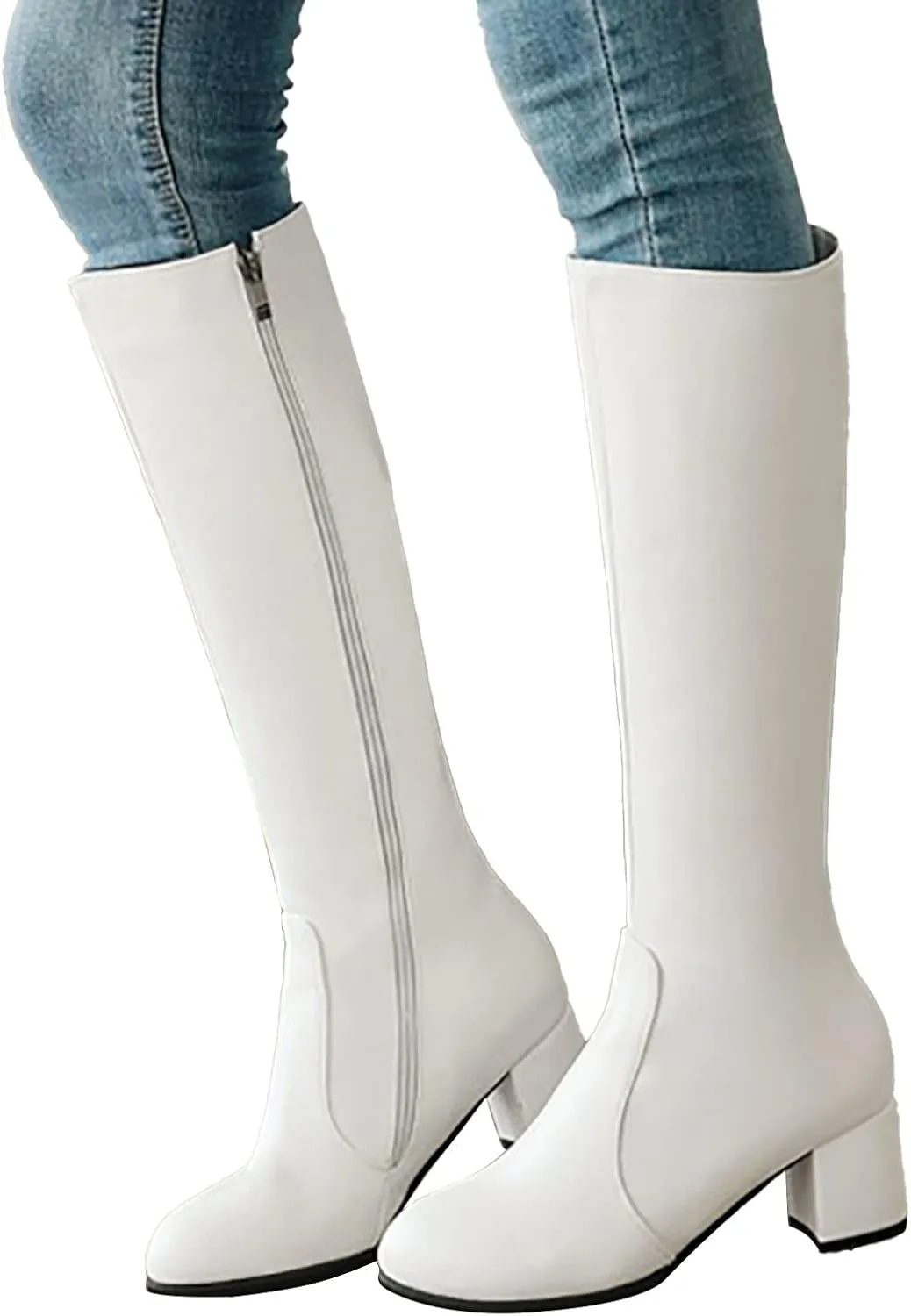 Knee High Boots Women Chunky Heel Boots Women's Autumn And Winter Thick Heel Side Zipper Middle Heel Boots 2024