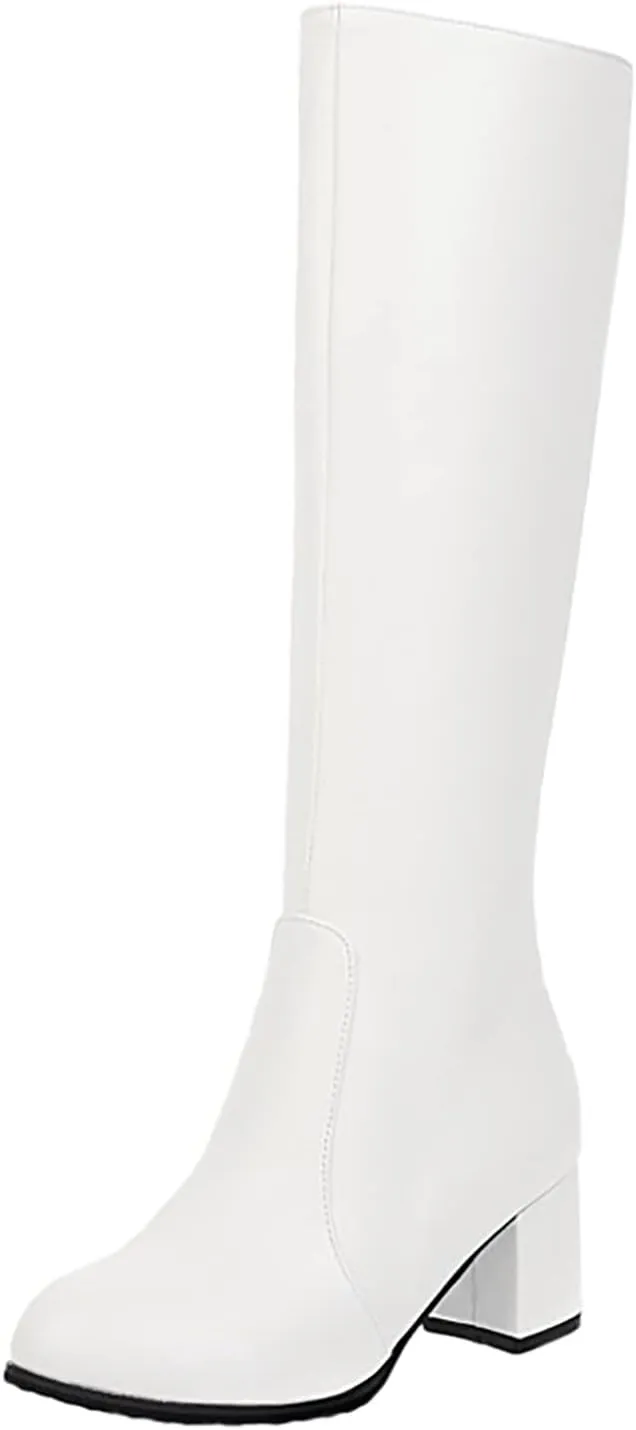 Knee High Boots Women Chunky Heel Boots Women's Autumn And Winter Thick Heel Side Zipper Middle Heel Boots 2024