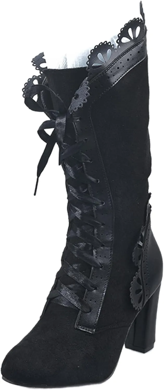 Ladmiple Fall Boots Women Knee High Wide Calf Cone Heel Slouchy Western Cowboy Cowgirl Boots Party Fashion Dress Shoes