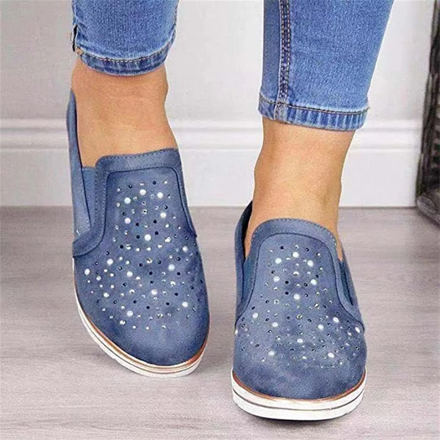 Ladmiple Shoes For Women Sneakers Trendy Slip On Breathe Walking Shoes Fashion Non Slip Platform Running Tennis Shoes