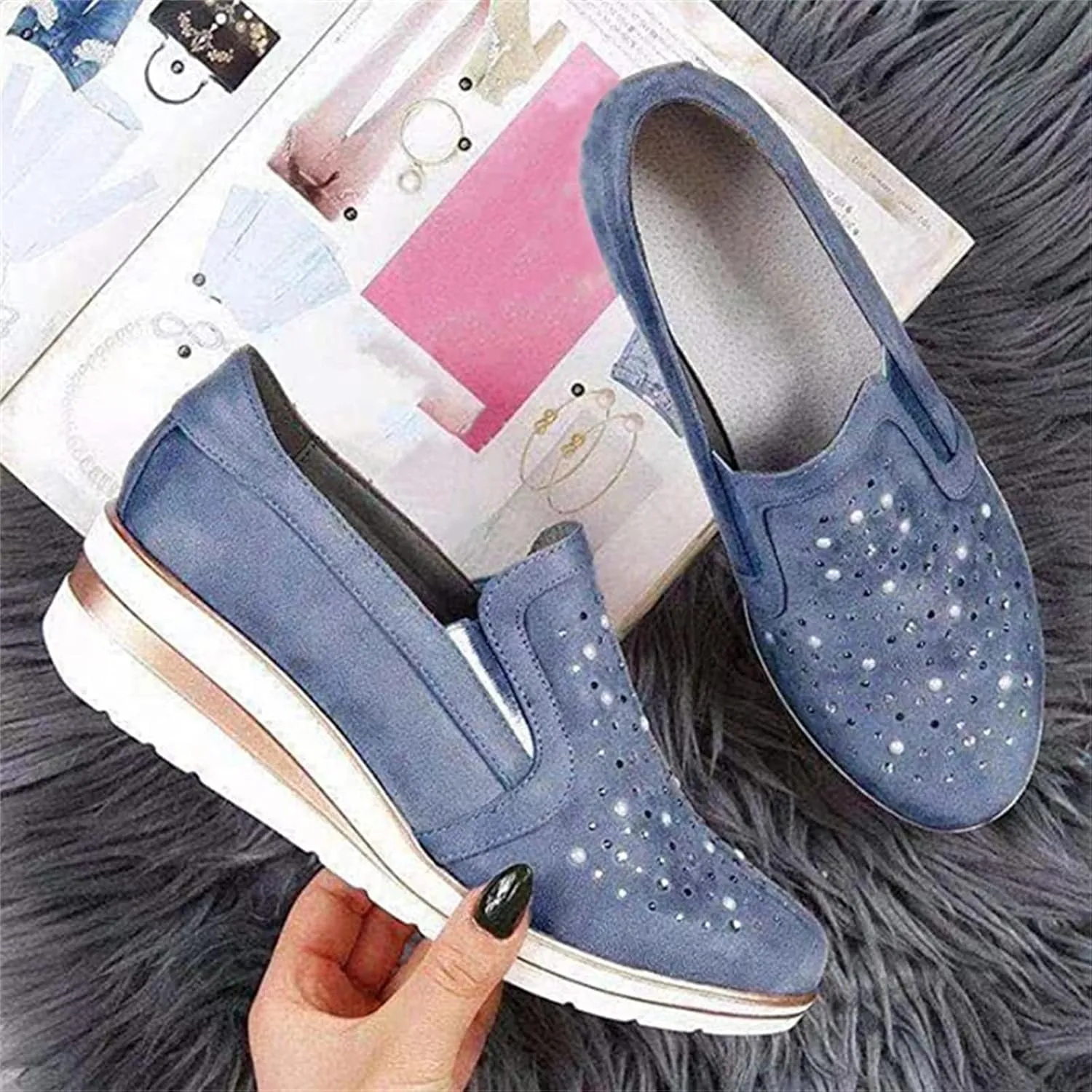 Ladmiple Shoes For Women Sneakers Trendy Slip On Breathe Walking Shoes Fashion Non Slip Platform Running Tennis Shoes