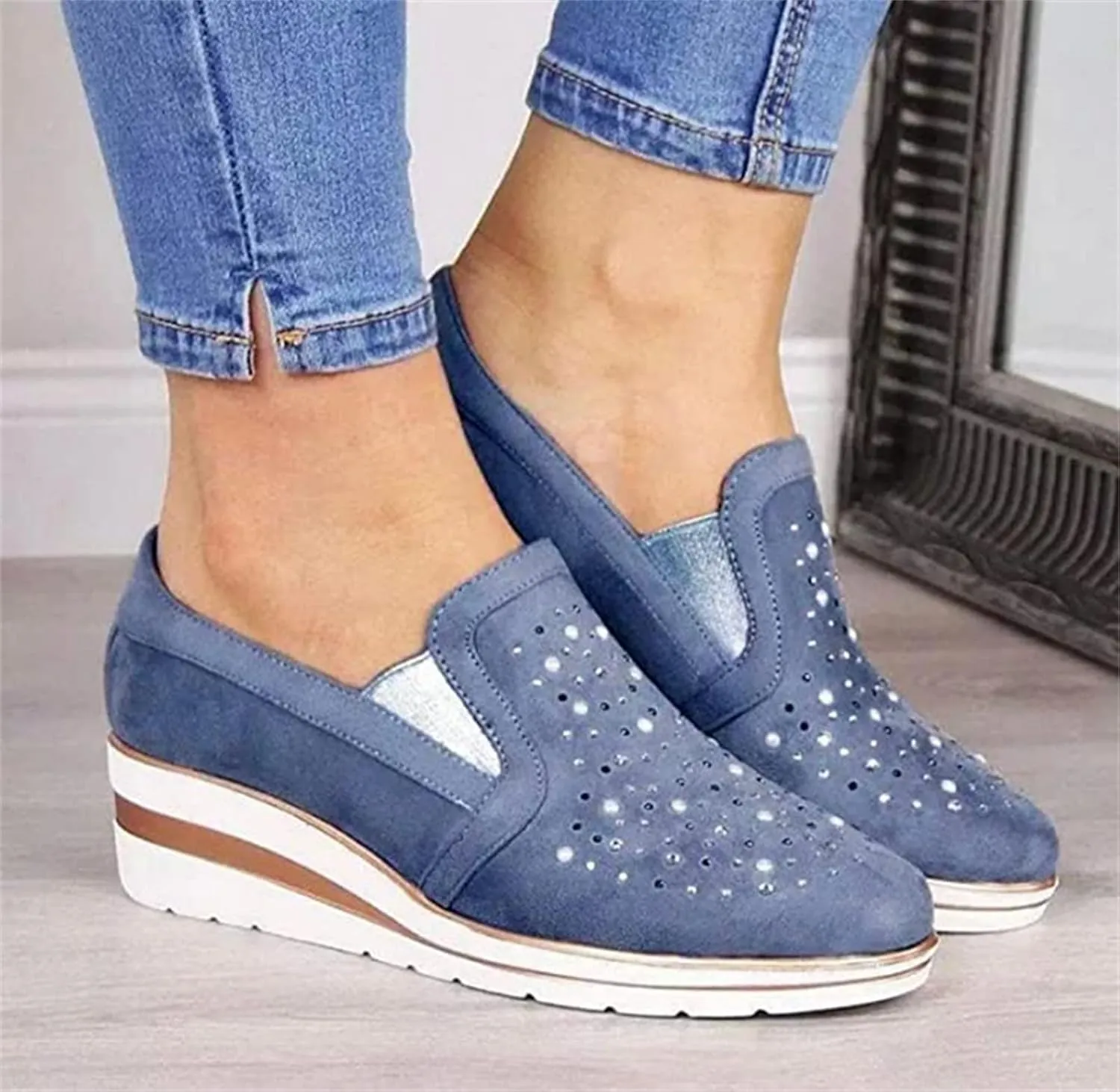 Ladmiple Shoes For Women Sneakers Trendy Slip On Breathe Walking Shoes Fashion Non Slip Platform Running Tennis Shoes