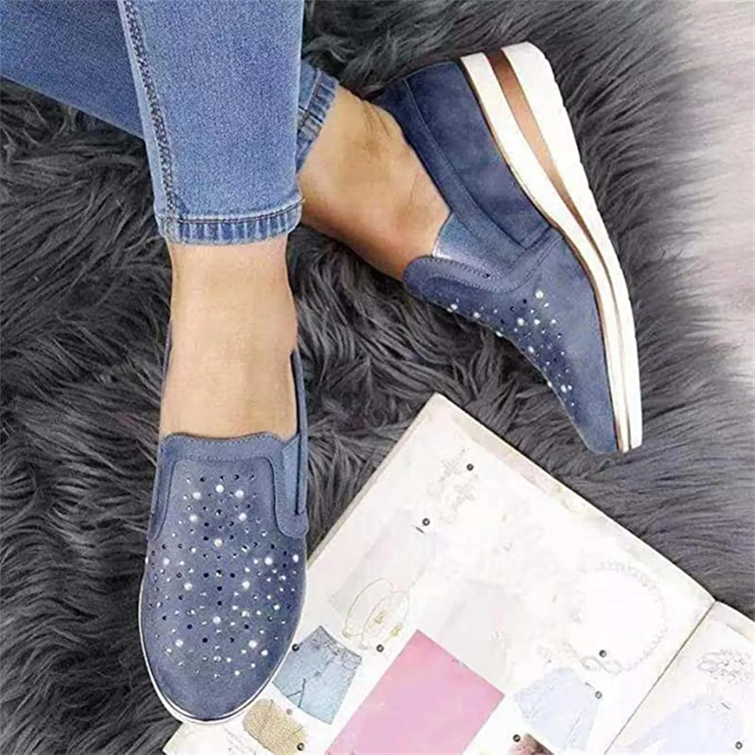 Ladmiple Shoes For Women Sneakers Trendy Slip On Breathe Walking Shoes Fashion Non Slip Platform Running Tennis Shoes