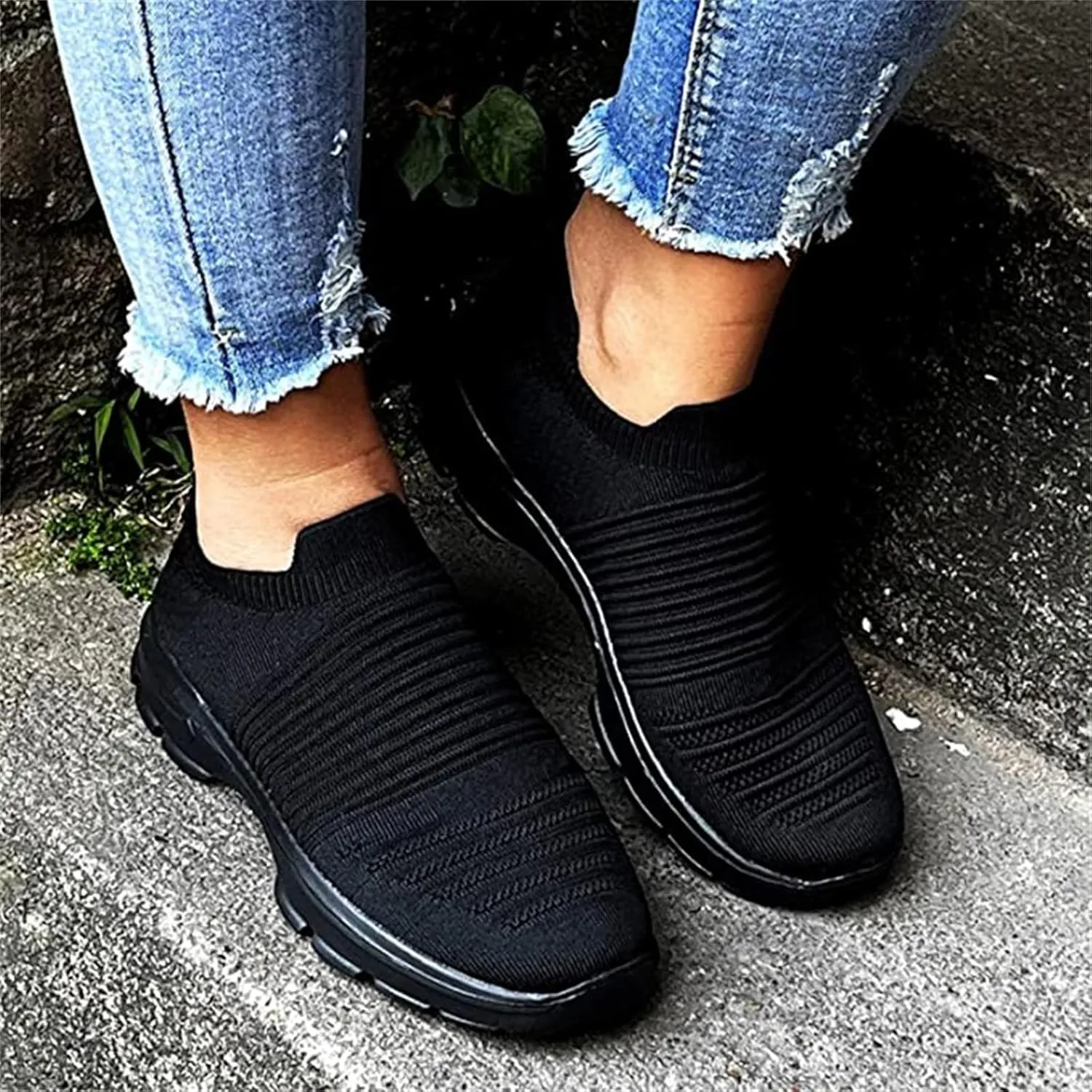 Ladmiple Walking Shoes Women Arch Support Slip On Sneakers Athletic Running Shoes Casual Comfortable Tennis Workout Sneakers