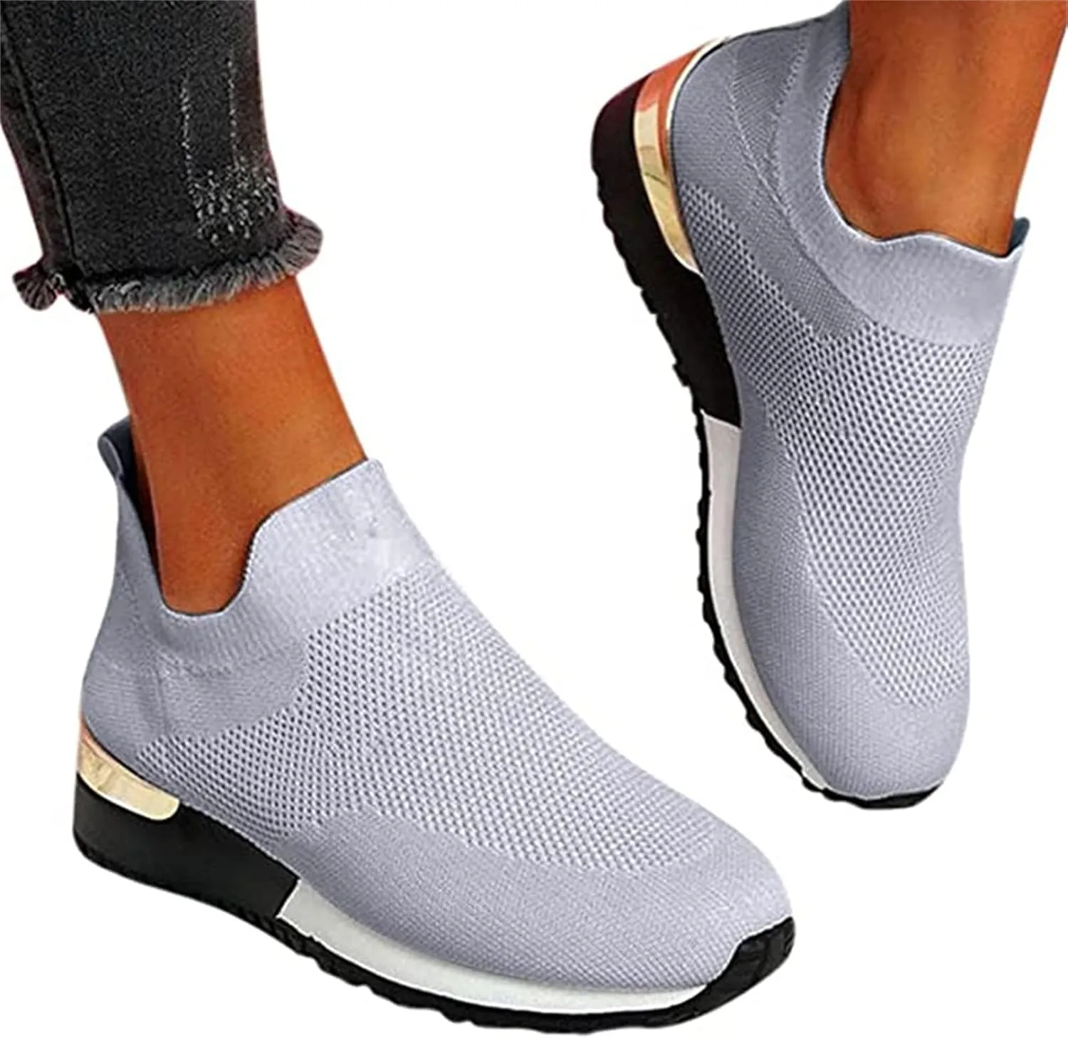 Ladmiple Walking Sneakers For Women Wide Width Slip On Running Shoes Non Slip Gym Workout Tennis Fashion Mesh Sneakers