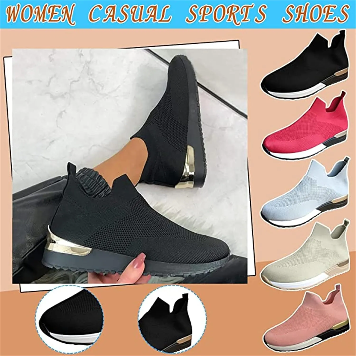 Ladmiple Walking Sneakers For Women Wide Width Slip On Running Shoes Non Slip Gym Workout Tennis Fashion Mesh Sneakers