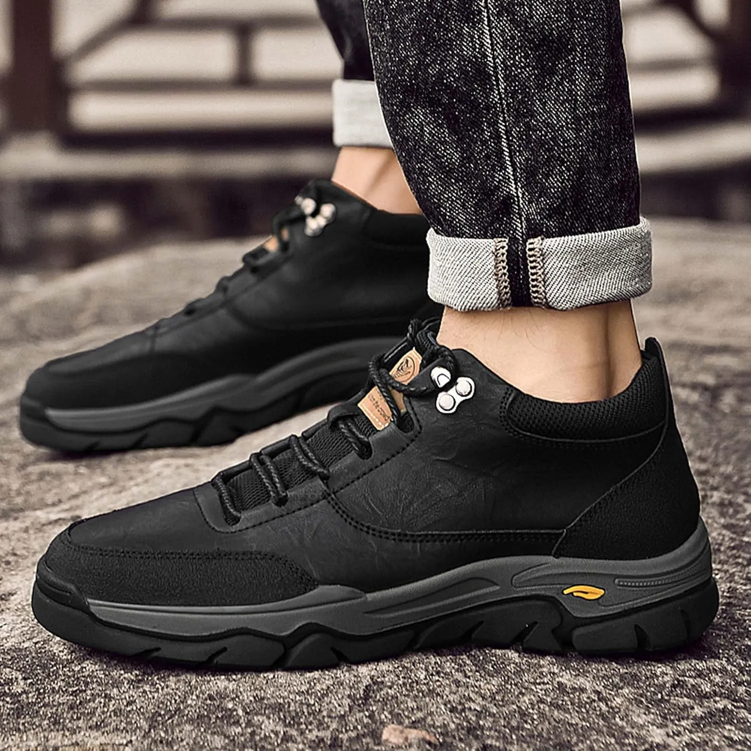 Large Men's Casual high top Leather Shoes, Running Shoes, Outdoor Hiking Shoes