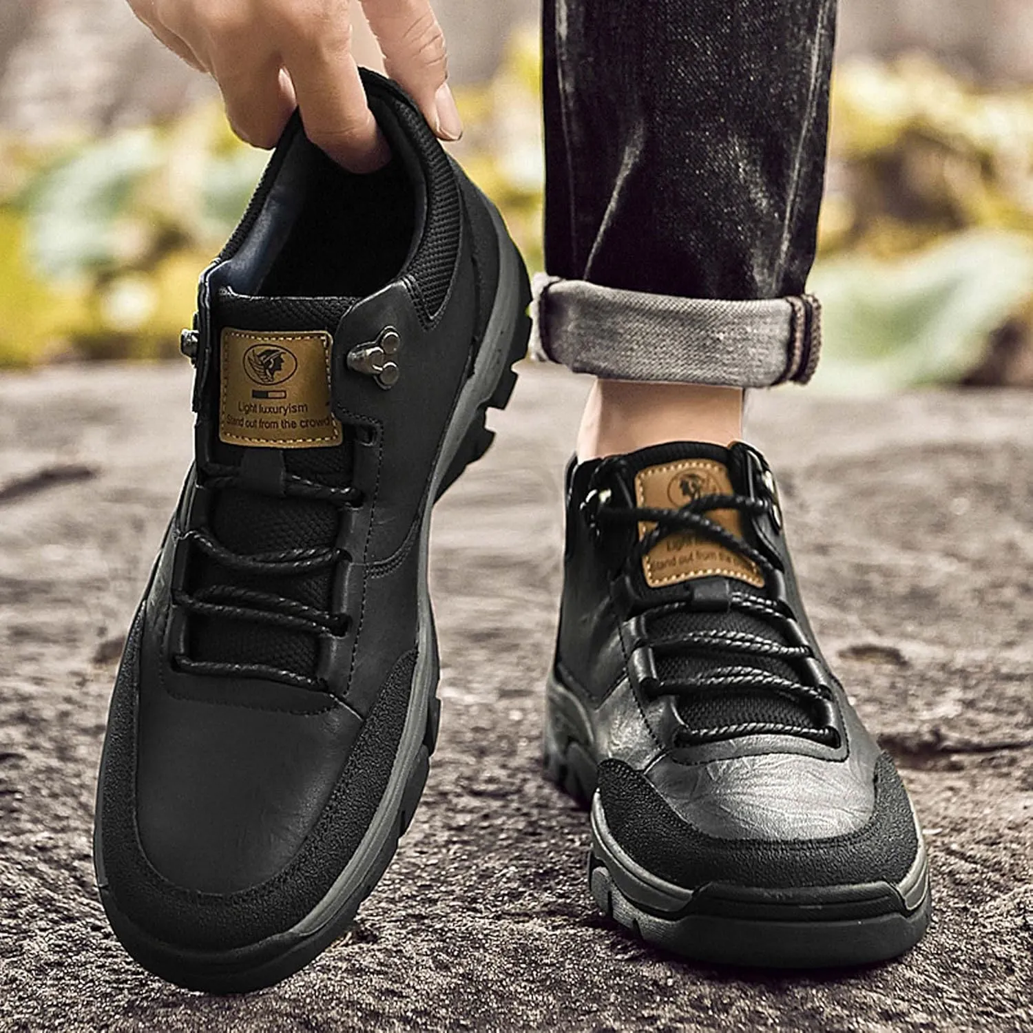 Large Men's Casual high top Leather Shoes, Running Shoes, Outdoor Hiking Shoes