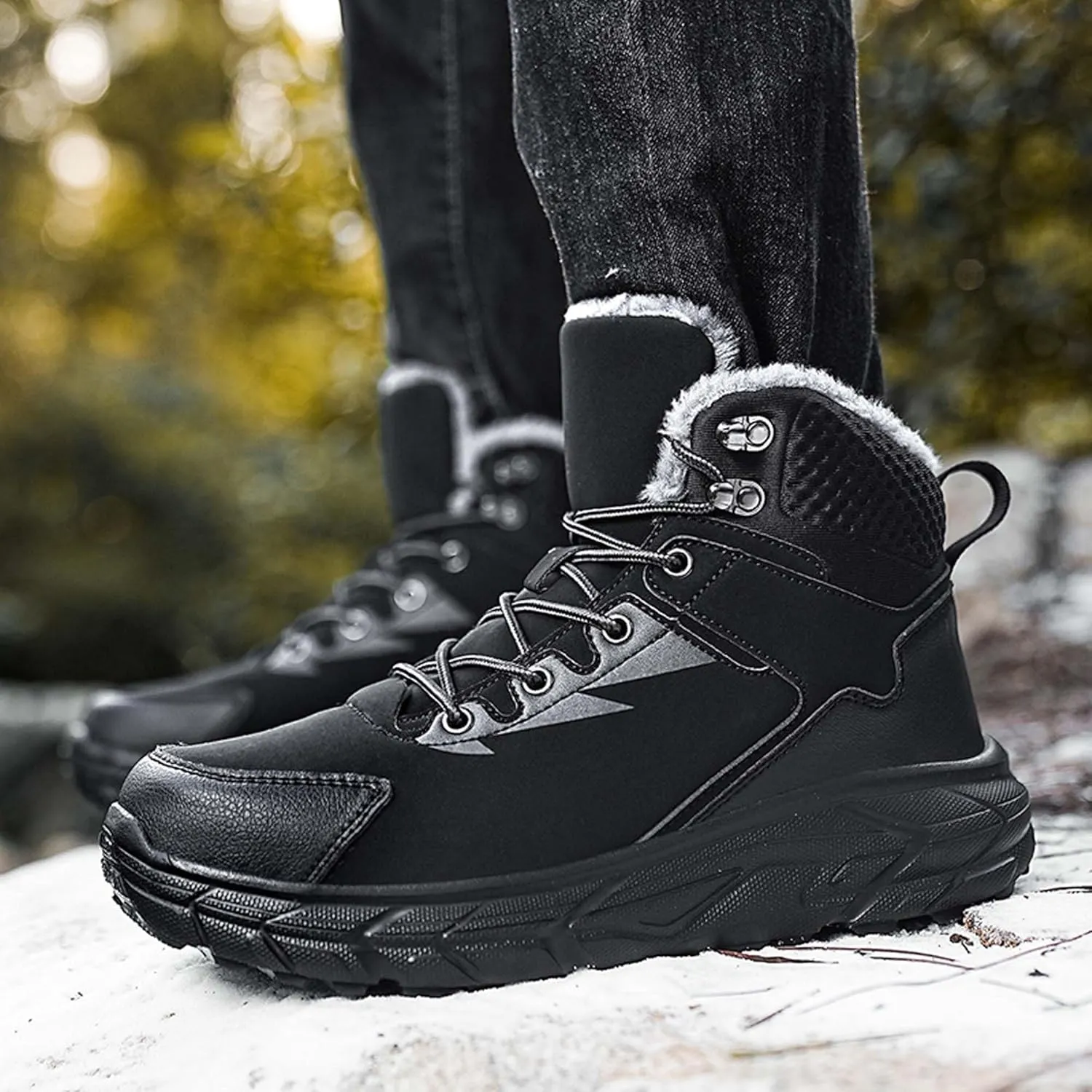 Leather and Cotton Shoes, Plus Size Outdoor Hiking Shoes, Men's Snow Boots