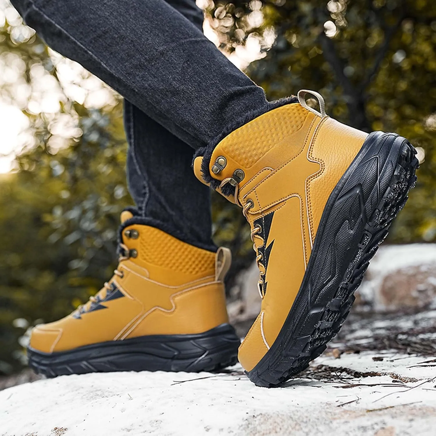 Leather and Cotton Shoes, Plus Size Outdoor Hiking Shoes, Men's Snow Boots
