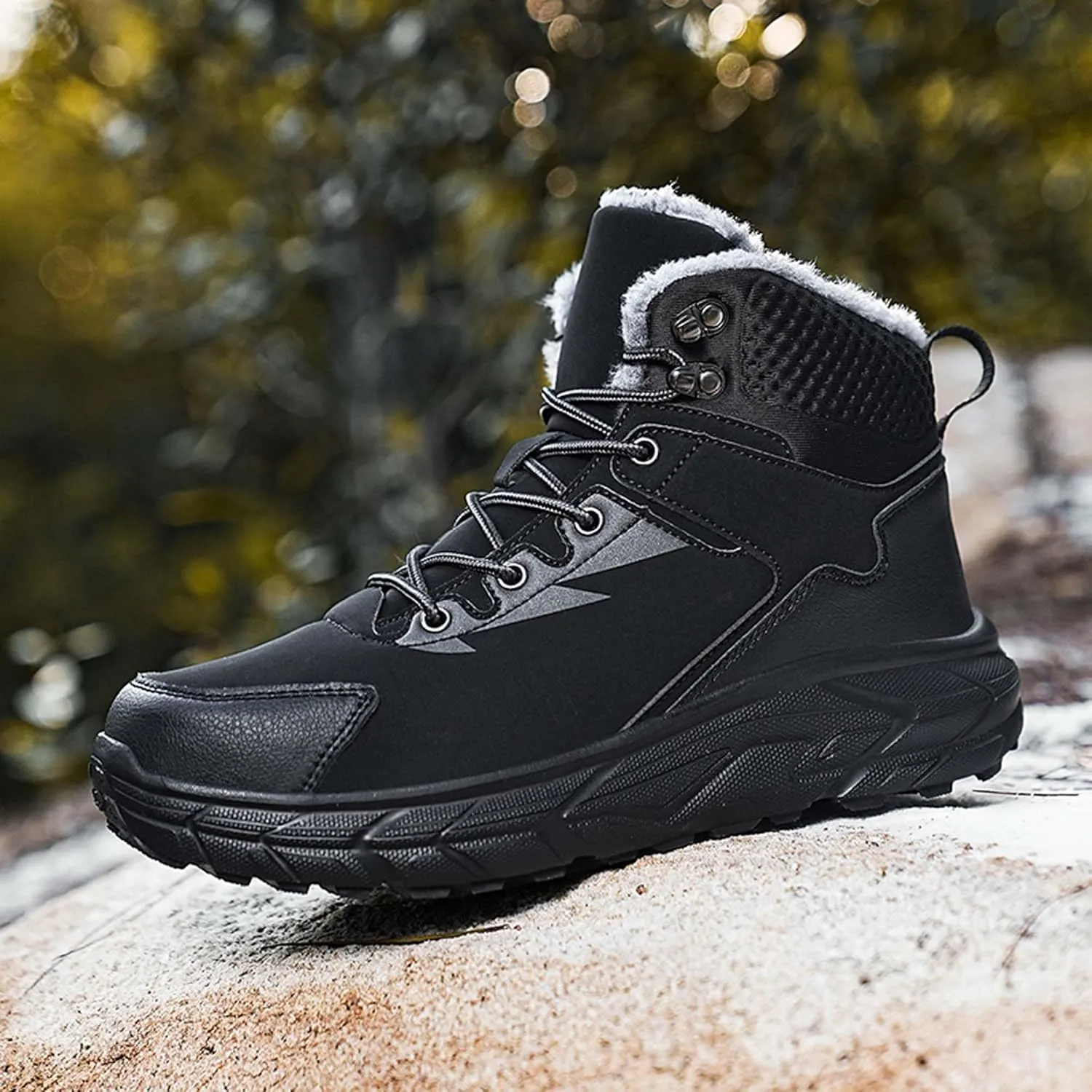 Leather and Cotton Shoes, Plus Size Outdoor Hiking Shoes, Men's Snow Boots