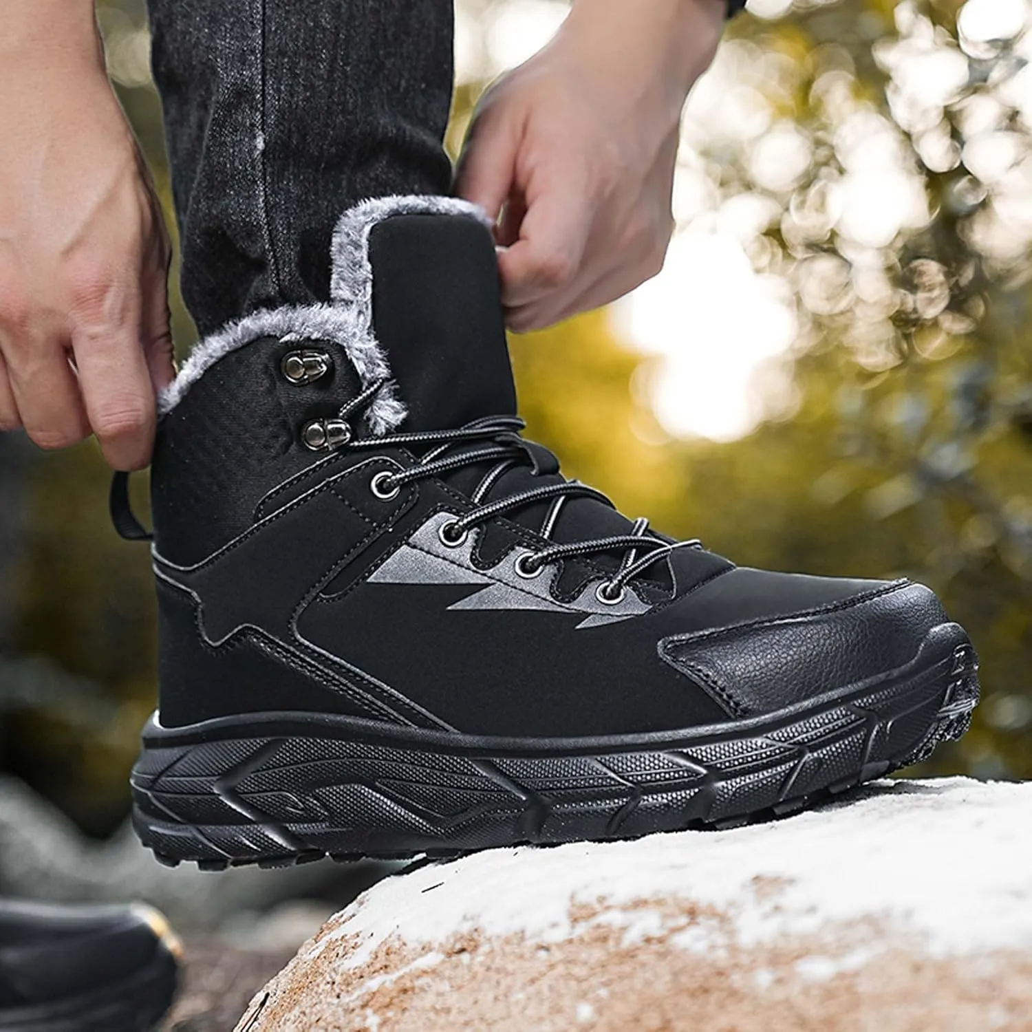 Leather and Cotton Shoes, Plus Size Outdoor Hiking Shoes, Men's Snow Boots