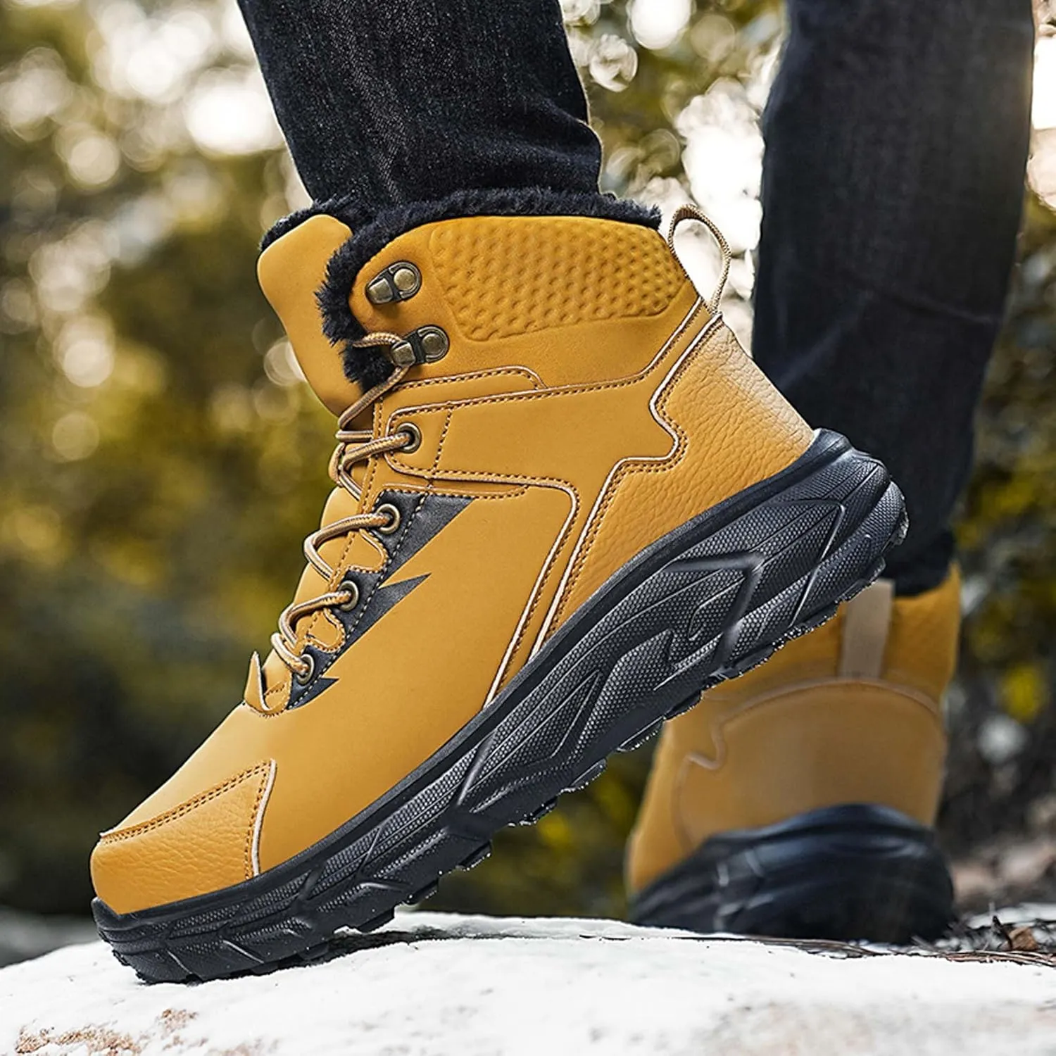 Leather and Cotton Shoes, Plus Size Outdoor Hiking Shoes, Men's Snow Boots