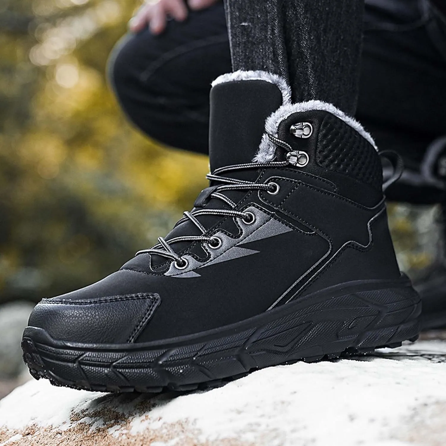 Leather and Cotton Shoes, Plus Size Outdoor Hiking Shoes, Men's Snow Boots