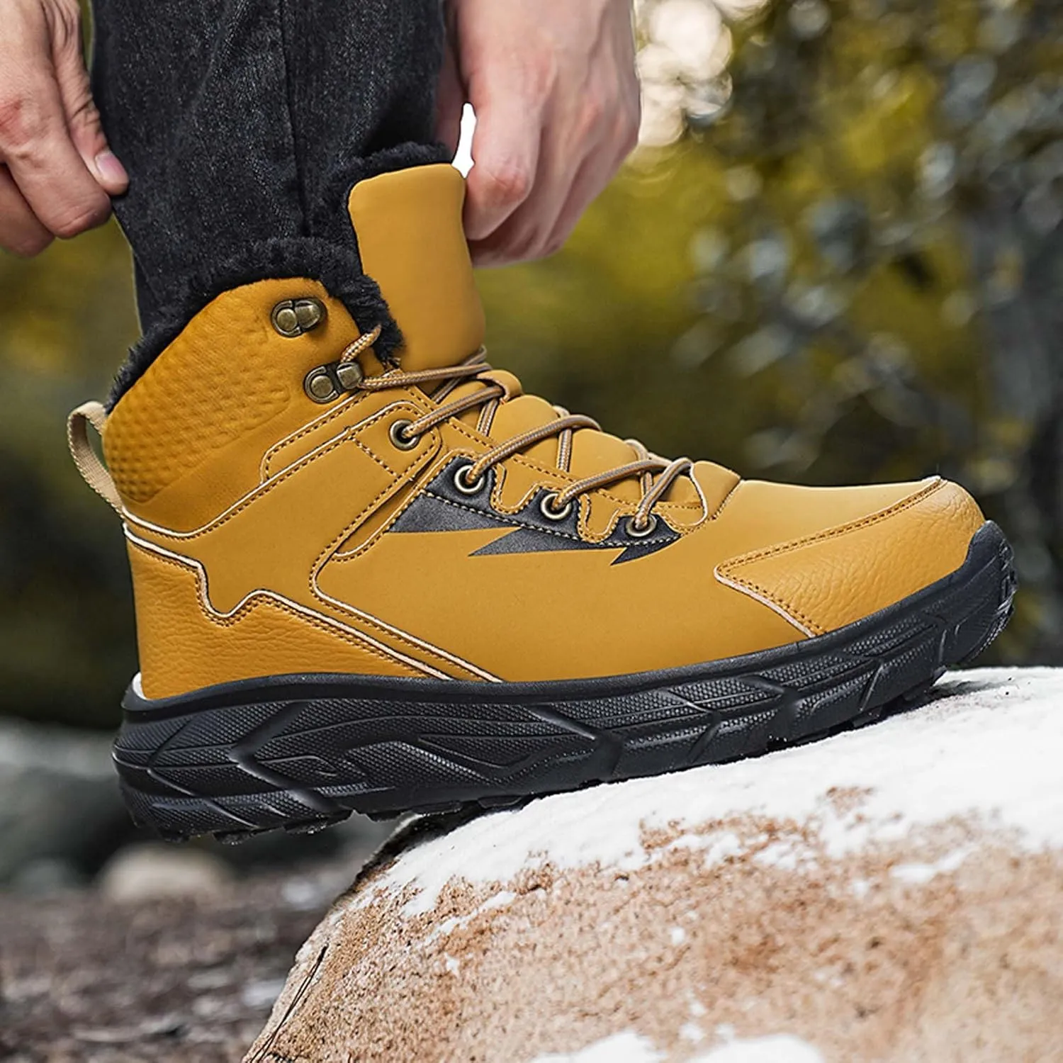 Leather and Cotton Shoes, Plus Size Outdoor Hiking Shoes, Men's Snow Boots