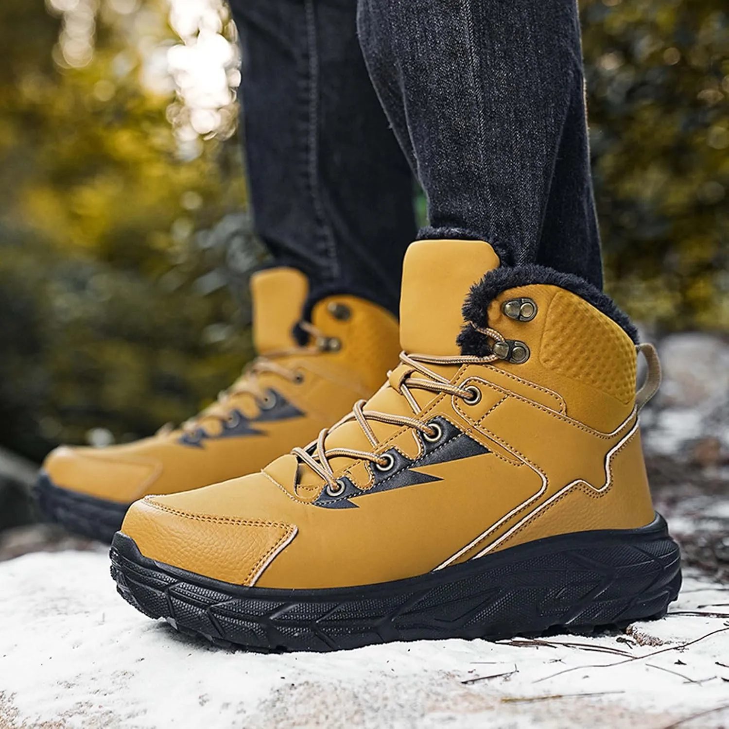 Leather and Cotton Shoes, Plus Size Outdoor Hiking Shoes, Men's Snow Boots