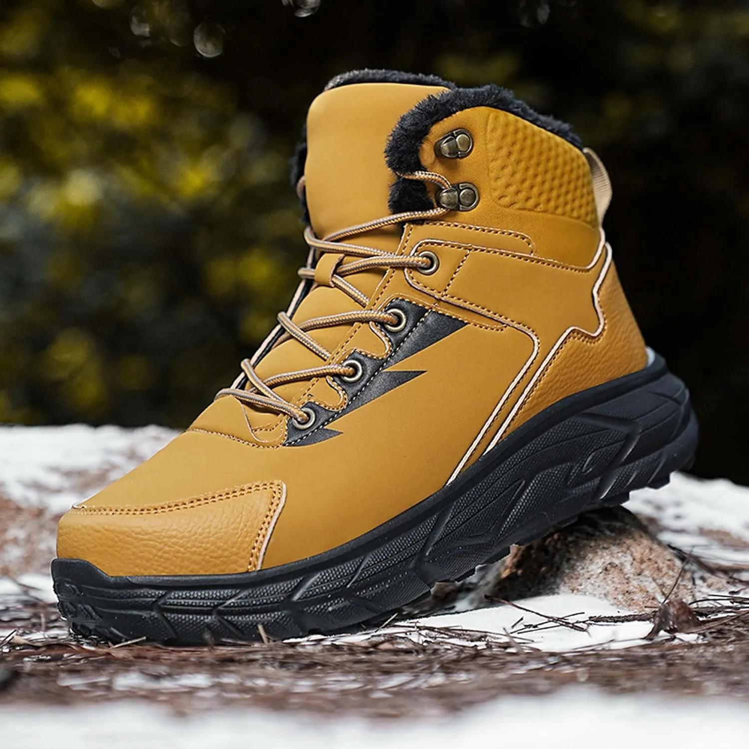 Leather and Cotton Shoes, Plus Size Outdoor Hiking Shoes, Men's Snow Boots