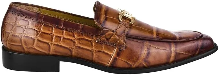 LIBERTYZENO Mens Crocodile Print Genuine Leather Adults Noble Penny Loafers Slip On Shoes for Prom Graduation