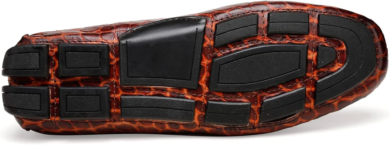 Lightweight Leather Loafers for Men, Crocodile Pattern Causel Slip on Loafers Driving Shoes